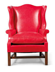 A GEORGE III STYLE MAHOGANY WING ARMCHAIR