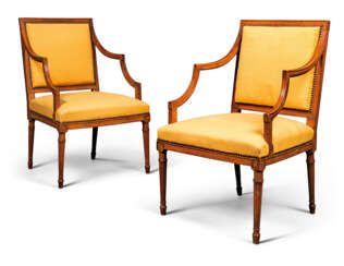 A PAIR OF GEORGE III BEECH OPEN ARMCHAIRS