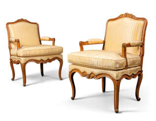 A PAIR OF LOUIS XV ASH AND ELM FAUTEUILS