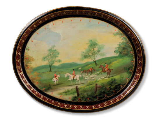 A VICTORIAN BLACK AND GILT-JAPANNED PAPIER-MACHE TRAY - фото 2