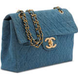 Chanel. A BLUE DENIM MAXI SINGLE FLAP BAG WITH GOLD HARDWARE - фото 2