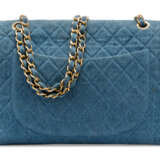 Chanel. A BLUE DENIM MAXI SINGLE FLAP BAG WITH GOLD HARDWARE - фото 3