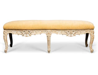 A LOUIS XV STYLE WHITE-PAINTED LONG STOOL