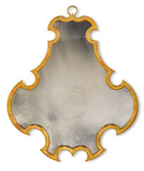 A PAIR OF GILT-FRAMED CARTOUCHE-SHAPED MIRRORS