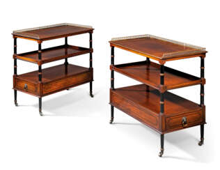 A PAIR OF AMERICAN MAHOGANY TWO-TIER ETAGERES