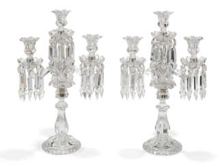 A PAIR OF GEORGE III STYLE MOULDED GLASS FOUR-LIGHT LUSTRES