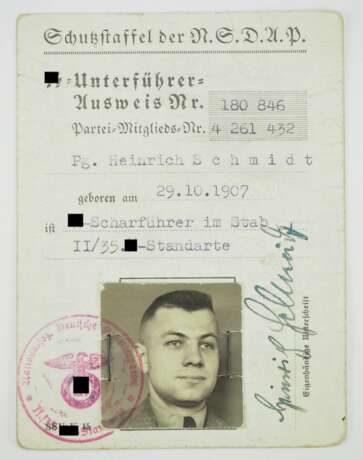 SS-Unterführer-Ausweis - SS-Scharführer im Stab II/ 35. SS-Standarte. - фото 1