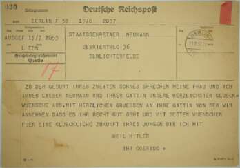 Telegramm von Goering an den Staatssekretär Neumann.