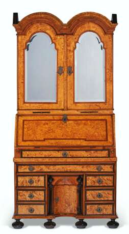 A WILLIAM AND MARY PEWTER-MOUNTED STAINED FIELD MAPLE, YEWWOOD AND OAK BUREAU CABINET - photo 1