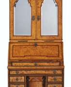 Кап. A WILLIAM AND MARY PEWTER-MOUNTED STAINED FIELD MAPLE, YEWWOOD AND OAK BUREAU CABINET 