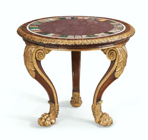 A GEORGE IV PORPHYRY AND SPECIMEN MARBLE ROSEWOOD, GONCALO ALVES AND PARCEL-GILT CENTER TABLE - Foto 2