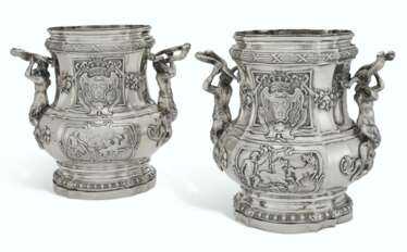 A MATCHED PAIR OF GERMAN SILVER WINE COOLERS