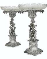 A PAIR OF VICTORIAN SILVER AND CUT-GLASS CENTERPIECE COMPOTES
