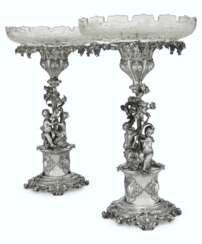 A PAIR OF VICTORIAN SILVER AND CUT-GLASS CENTERPIECE COMPOTES