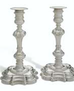 Джон Уайт. A PAIR OF TWO GEORGE II SILVER CANDLESTICKS