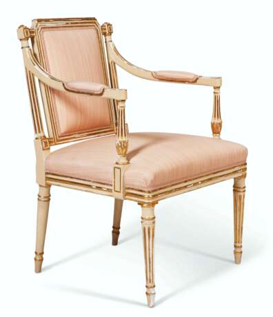 A SET OF FOURTEEN LATE GEORGE III CREAM-PAINTED AND PARCEL-GILT CHAIRS - photo 3