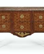 Furniture set. A LATE LOUIS XV ORMOLU-MOUNTED TULIPWOOD, AMARANTH, AND PARQUETRY COMMODE