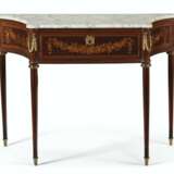 A LOUIS XVI ORMOLU-MOUNTED TULIPWOOD, AMARANTH, AND MARQUETRY CONSOLE TABLE - Foto 1