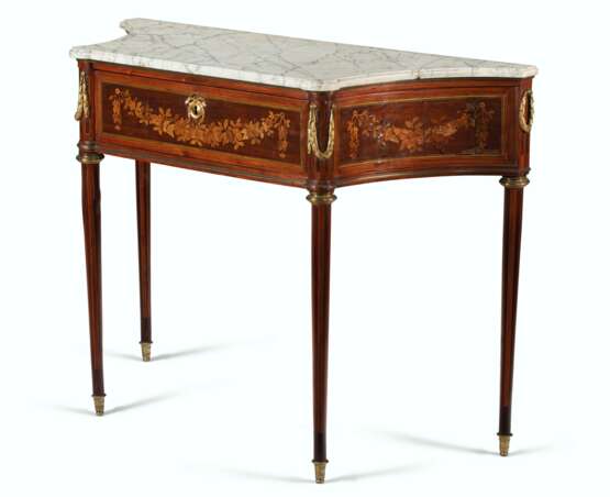A LOUIS XVI ORMOLU-MOUNTED TULIPWOOD, AMARANTH, AND MARQUETRY CONSOLE TABLE - фото 2
