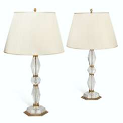 A PAIR OF GILT-METAL AND ETCHED GLASS TABLE LAMPS