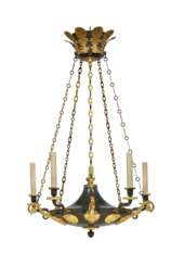 A RUSSIAN ORMOLU AND PATINATED BRONZE FIVE-LIGHT CHANDELIER