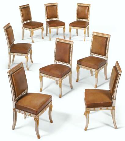 A SET OF EIGHT EMPIRE CREAM-PAINTED AND PARCEL-GILT CHAISES - photo 1