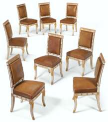 A SET OF EIGHT EMPIRE CREAM-PAINTED AND PARCEL-GILT CHAISES