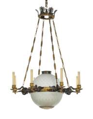 A FRENCH ORMOLU AND ETCHED GLASS EIGHT-LIGHT CHANDELIER