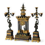 A FRENCH PATINATED, GILT, AND COLD-PAINTED BRONZE THREE-PIECE CLOCK GARNITURE - photo 2