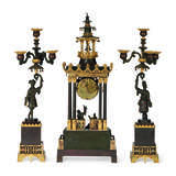 A FRENCH PATINATED, GILT, AND COLD-PAINTED BRONZE THREE-PIECE CLOCK GARNITURE - photo 5
