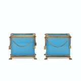 A PAIR OF FRENCH ORMOLU-MOUNTED BLUE-OPALINE GLASS CACHE-POTS - photo 3