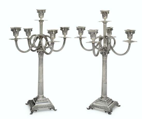 A PAIR OF PORTUGUESE SILVER FIVE-LIGHT CANDELABRA - фото 1