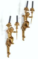 A PAIR OF FRENCH TWIN-LIGHT FIGURAL WALL-LIGHTS