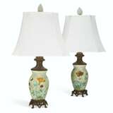 A PAIR OF GILT-METAL MOUNTED THEODORE DECK FAIENCE CELADON-GROUND LAMPS - photo 3