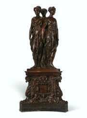 A LARGE FRENCH PATINATED BRONZE GROUP OF THE THREE GRACES