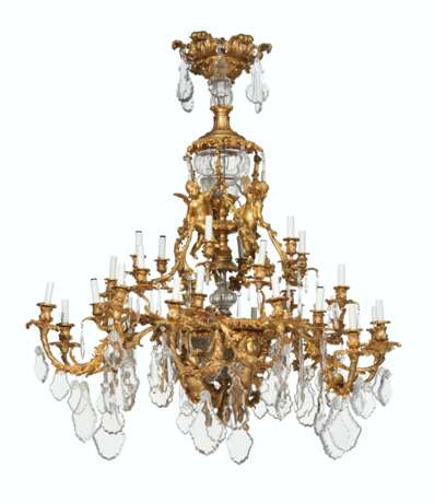 A LARGE FRENCH ORMOLU, CUT AND MOLDED GLASS THIRTY-LIGHT CHANDELIER - фото 1