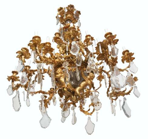 A LARGE FRENCH ORMOLU, CUT AND MOLDED GLASS THIRTY-LIGHT CHANDELIER - фото 3