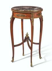 A FRENCH ORMOLU-MOUNTED MAHOGANY, KINGWOOD AND SATINE PARQUETRY GUERIDON