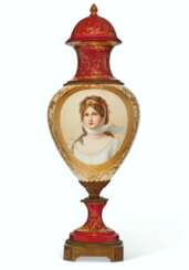 A GILT-METAL MOUNTED FRENCH PORCELAIN DOUBLE-PORTRAIT VASE AND COVER