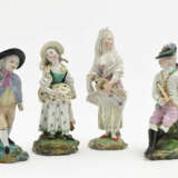 Mädchen mit Leier, sitzender Kavalier mit Oboe, Bauernjunge und Bauernmädchen, Höchst, 2. Hälfte 18. Jahrhundert und später - Foto 1
