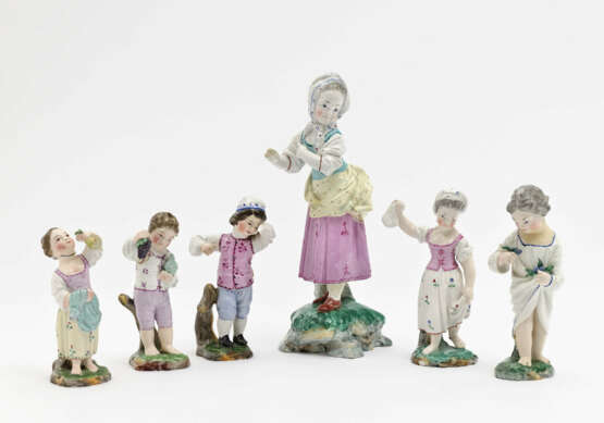Sechs Kinderfiguren, Damm, 19. Jahrhundert - Foto 1