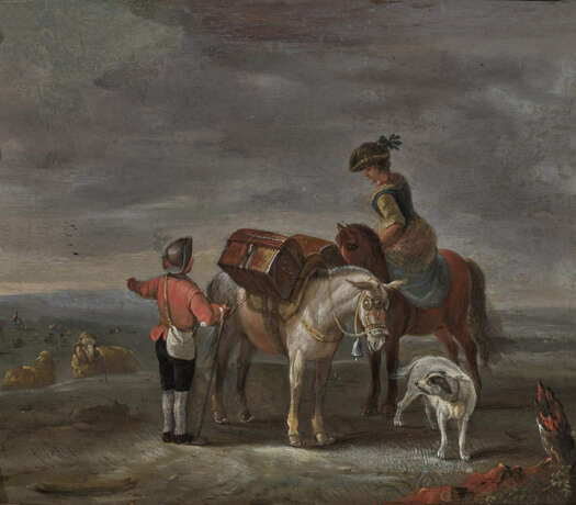 Monogrammist T. Q. (wohl Tobias Querfurt, 1731-1776 erwähnt), 18. Jahrhundert , Bauern mit bepackten Pferden, Schafen und Ziege - Foto 1