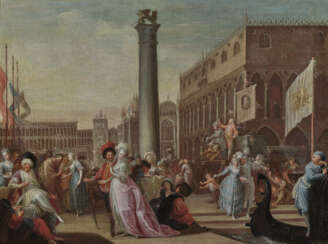 Jean-Baptiste Le Prince (Leprince), zugeschrieben , Venedig - Komödianten auf der Piazzetta 