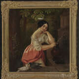 Unbekannt 19. Jahrhundert , Junge Frau am Brunnen Am Beckenrand turtelndes Taubenpaar. - фото 2