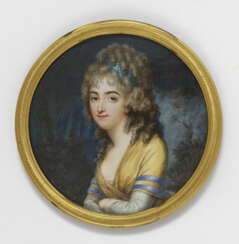 Frankreich, Ende 18. Jahrhundert , Junge Dame in Parklandschaft