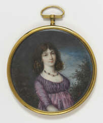 Unbekannt 1. Hälfte 19. Jahrhundert , Bildnis einer jungen Dame in Parklandschaft