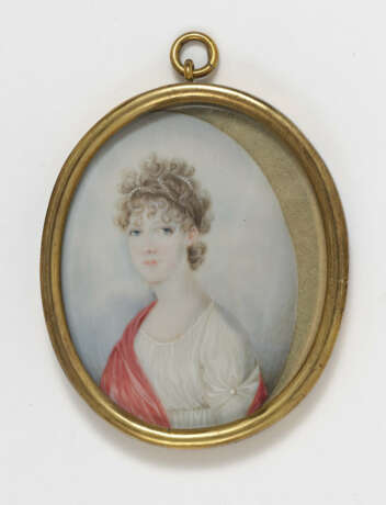 Unbekannt, im Stil des frühen 19. Jahrhunders , Bildnis einer jungen Dame mit rotem Schal - Foto 1