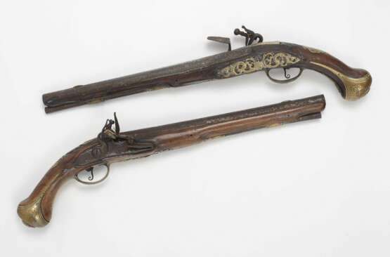 Ein Paar Steinschloss-Duellpistolen, Wohl Süddeutsch, 18. Jahrhundert - фото 1