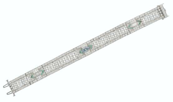 ART DECO COLORED DIAMOND, DIAMOND AND EMERALD BRACELET - Foto 1