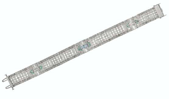 ART DECO COLORED DIAMOND, DIAMOND AND EMERALD BRACELET - Foto 2